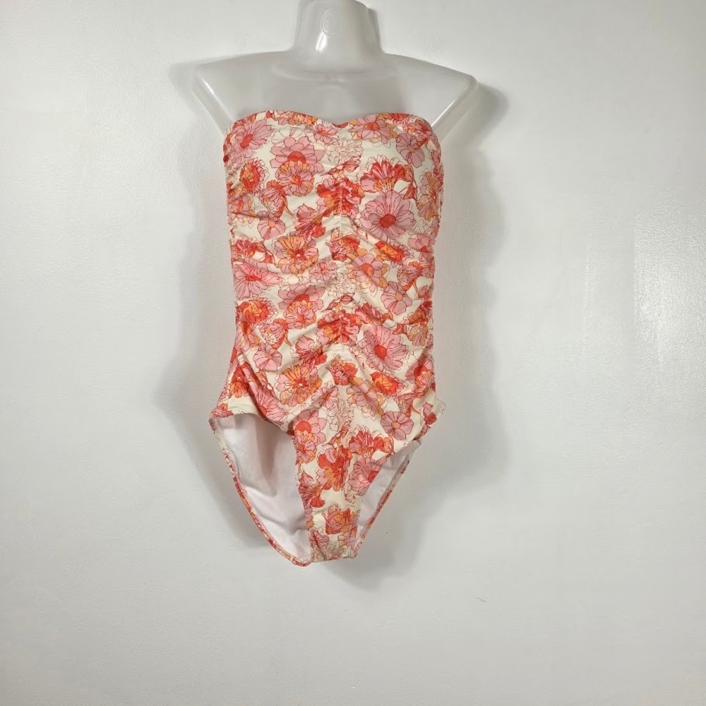 Shade & Shore One Piece Swimsuit Womens L Pink Orange Floral Tummy Control New